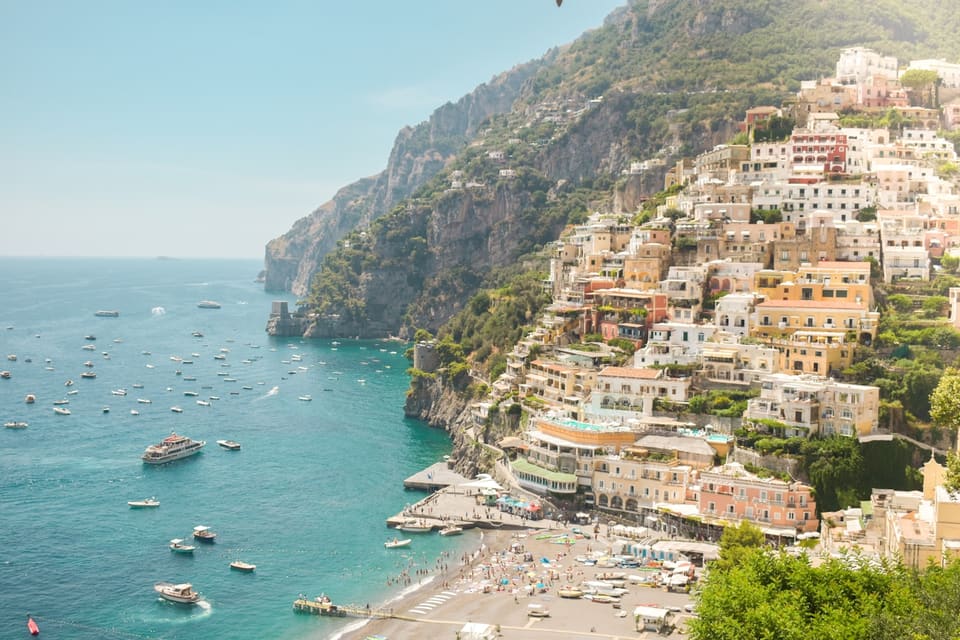 Aerial view of the Amalfi Coast cliffside villages